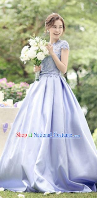 Top Grade Catwalks Costume Lilac Satin Trailing Full Dress for Women