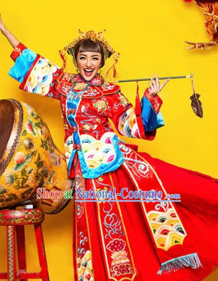 Chinese Ancient Wedding Costumes Traditional Bride Xiuhe Suit Red Clothing for Women