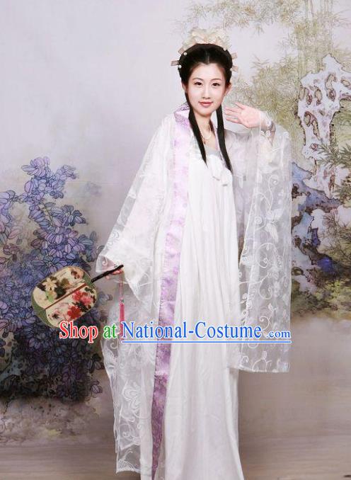 Chinese Ancient Royal Princess Costumes Traditional Tang Dynasty White Hanfu Dress for Women