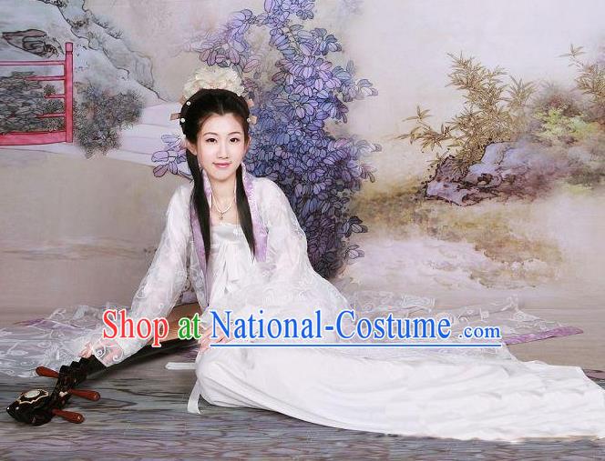 Chinese Ancient Royal Princess Costumes Traditional Tang Dynasty White Hanfu Dress for Women