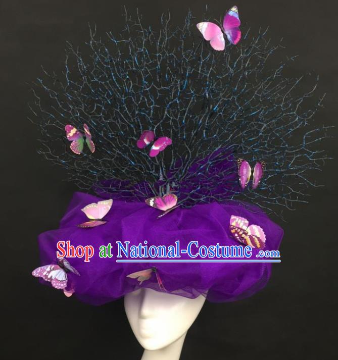 Top Grade Catwalks Hair Accessories Halloween Brazilian Carnival Purple Butterfly Veil Headdress for Women