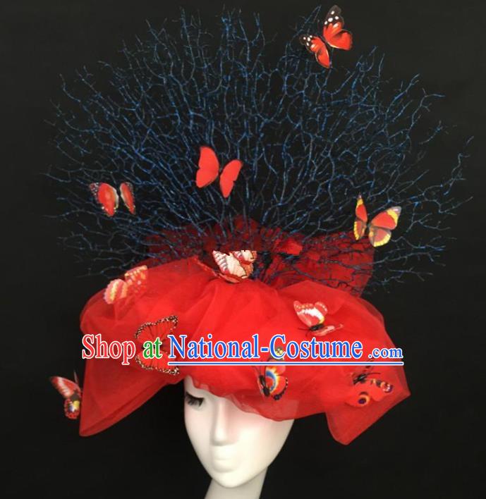 Top Grade Catwalks Hair Accessories Halloween Brazilian Carnival Red Butterfly Veil Headdress for Women