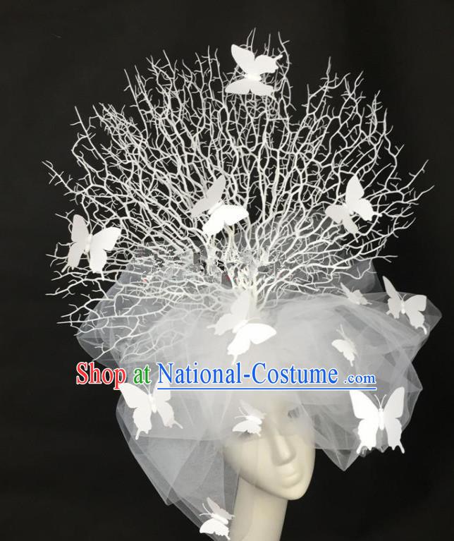 Top Grade Catwalks Hair Accessories Halloween Brazilian Carnival White Butterfly Veil Headdress for Women