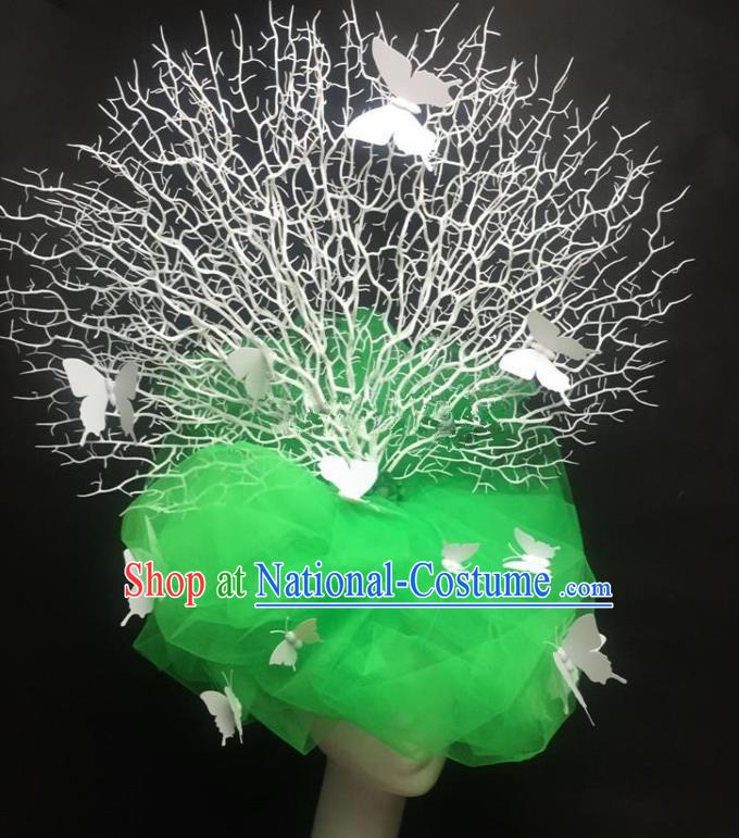 Top Grade Catwalks Hair Accessories Halloween Brazilian Carnival Green Butterfly Veil Headdress for Women