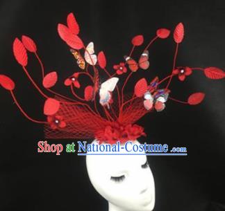 Top Grade Halloween Catwalks Hair Accessories Brazilian Carnival Red Leaf Headdress for Women