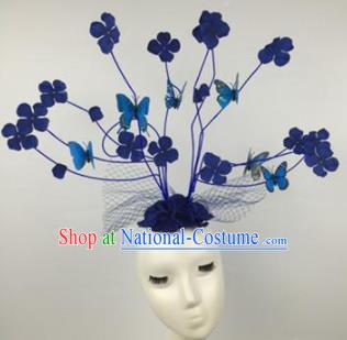 Top Grade Halloween Catwalks Hair Accessories Brazilian Carnival Blue Leaf Headdress for Women