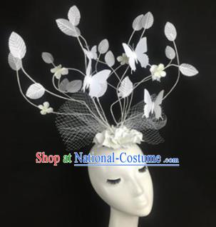 Top Grade Halloween Catwalks Hair Accessories Brazilian Carnival White Leaf Headdress for Women