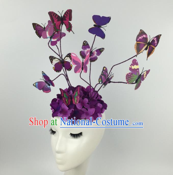 Top Grade Catwalks Hair Accessories Halloween Brazilian Carnival Purple Butterfly Headdress for Women