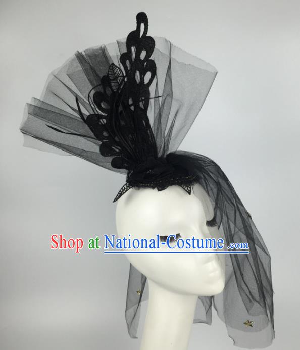 Top Grade Halloween Catwalks Headdress Brazilian Carnival Black Veil Hair Accessories for Women