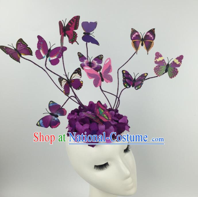 Top Grade Halloween Catwalks Headdress Brazilian Carnival Purple Butterfly Hair Accessories for Women