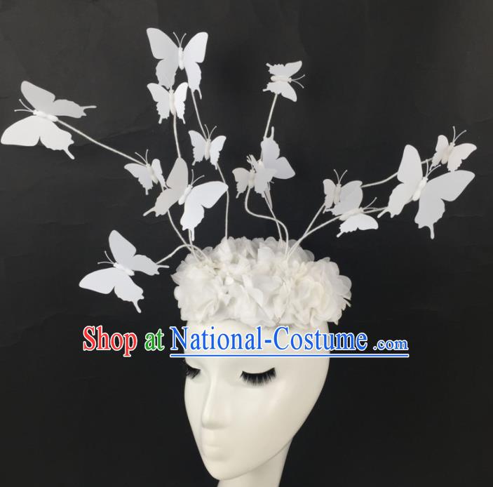 Top Grade Halloween Catwalks Headdress Brazilian Carnival White Butterfly Hair Accessories for Women