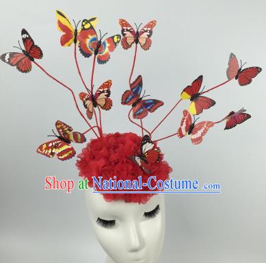 Top Grade Halloween Catwalks Headdress Brazilian Carnival Red Butterfly Hair Accessories for Women