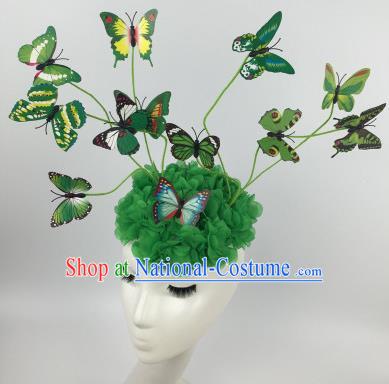 Top Grade Halloween Catwalks Headdress Brazilian Carnival Green Butterfly Hair Accessories for Women