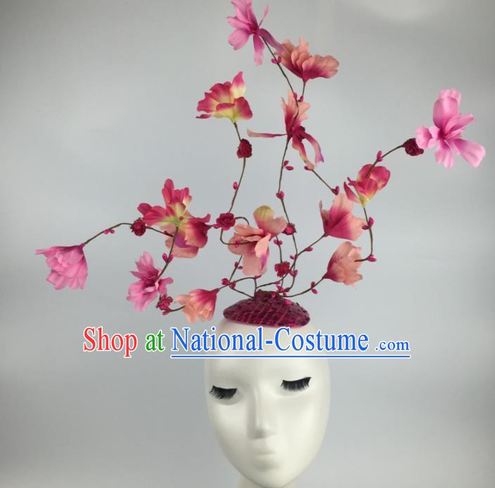 Top Grade Halloween Catwalks Headdress Brazilian Carnival Pink Flowers Hair Accessories for Women