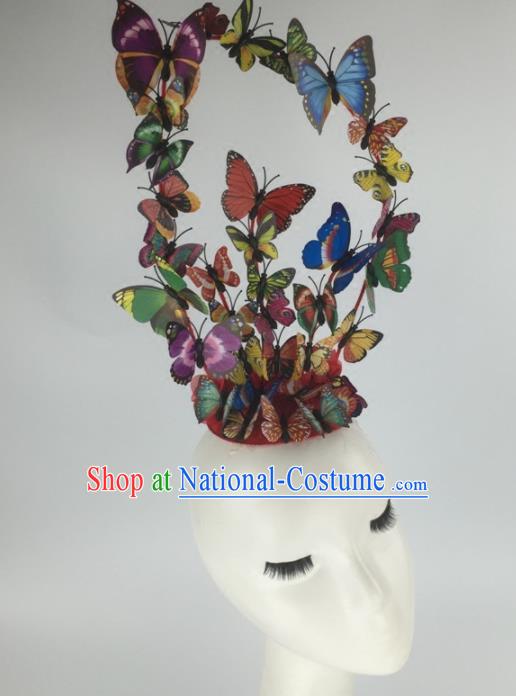 Top Grade Halloween Catwalks Headdress Brazilian Carnival Colorful Butterfly Hair Accessories for Women