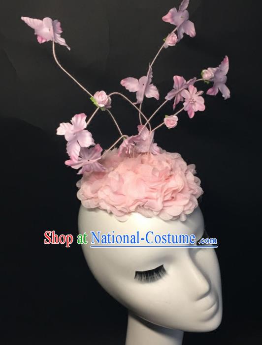 Top Grade Halloween Catwalks Headdress Brazilian Carnival Pink Silk Flowers Top Hat for Women