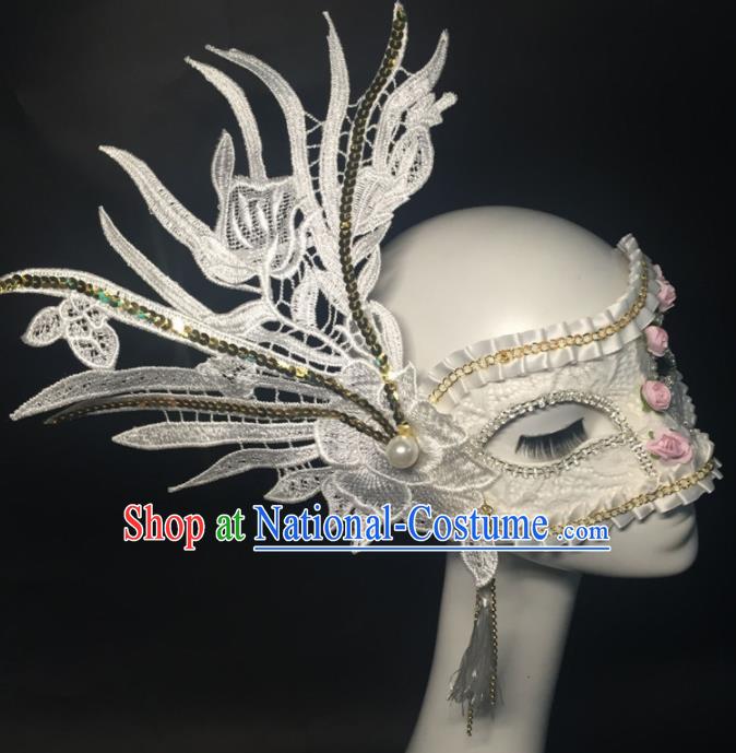 Halloween Exaggerated Accessories Catwalks White Lace Masks for Women