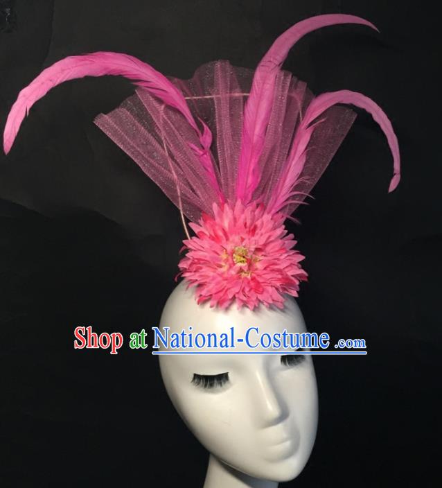 Top Grade Halloween Catwalks Headdress Brazilian Carnival Pink Feather Top Hat for Women