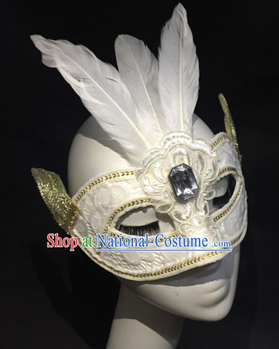 Halloween Exaggerated Accessories Catwalks White Feather Masks for Women