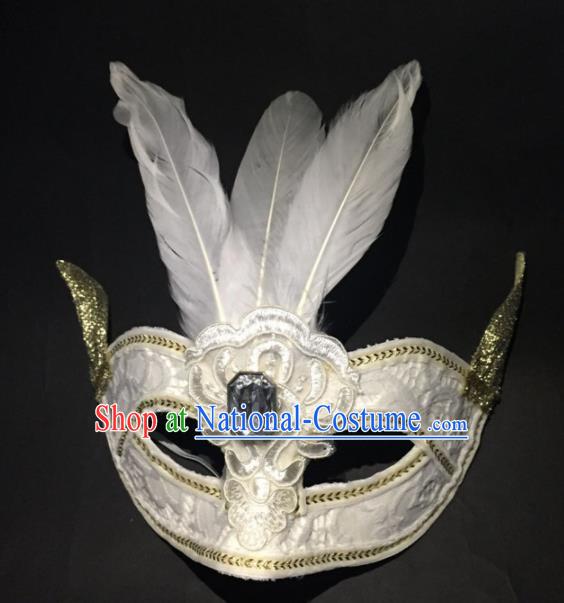 Halloween Exaggerated Accessories Catwalks White Feather Masks for Women