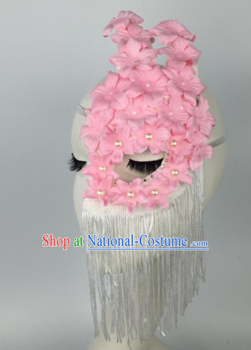 Halloween Exaggerated Accessories Catwalks Pink Flowers Tassel Masks for Women