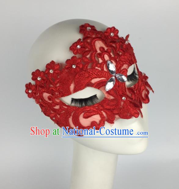 Halloween Exaggerated Accessories Catwalks Red Lace Masks for Women