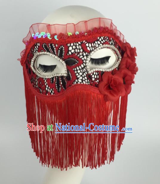 Halloween Exaggerated Accessories Catwalks Red Tassel Masks for Women