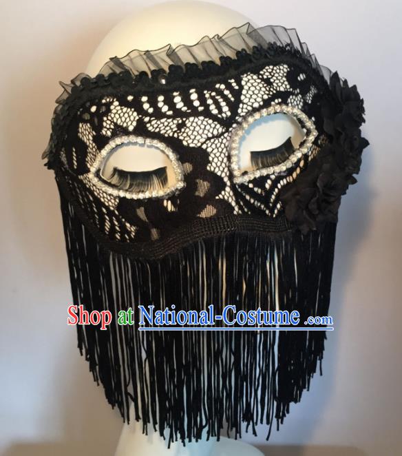 Halloween Exaggerated Accessories Catwalks Black Tassel Masks for Women