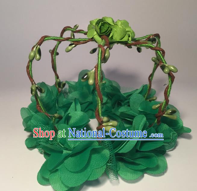 Top Grade Halloween Catwalks Headdress Brazilian Carnival Green Flowers Royal Crown for Women