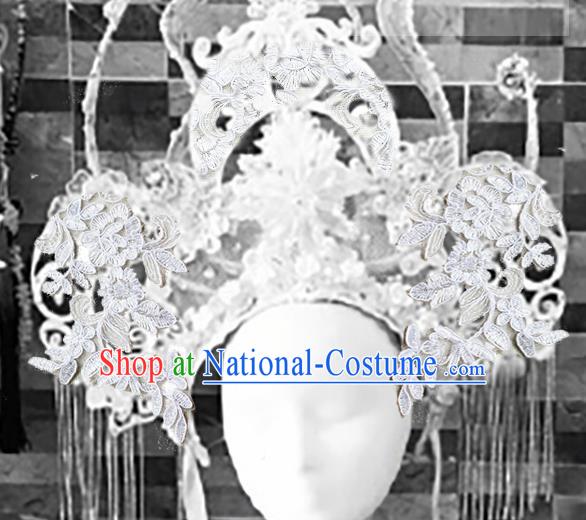 Top Grade Halloween Catwalks Headdress Brazilian Carnival White Lace Hair Accessories for Women