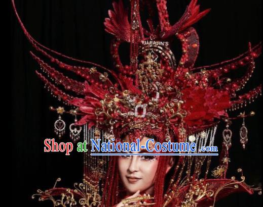 Chinese Traditional Ancient Bride Red Headdress Palace Wedding Phoenix Coronet Hair Accessories for Women