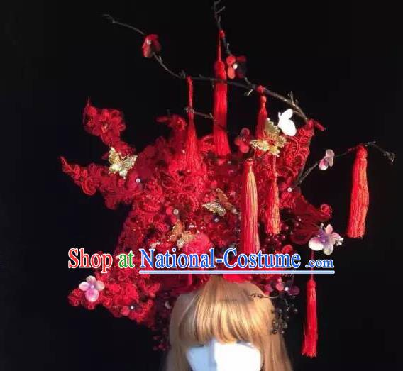 Top Grade Halloween Catwalks Hair Accessories Headdress Palace Red Hat for Women