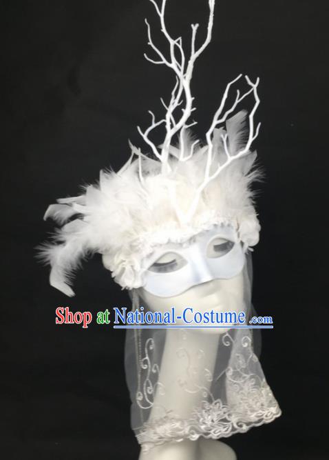 Halloween Exaggerated Accessories Catwalks White Feather Masks for Women