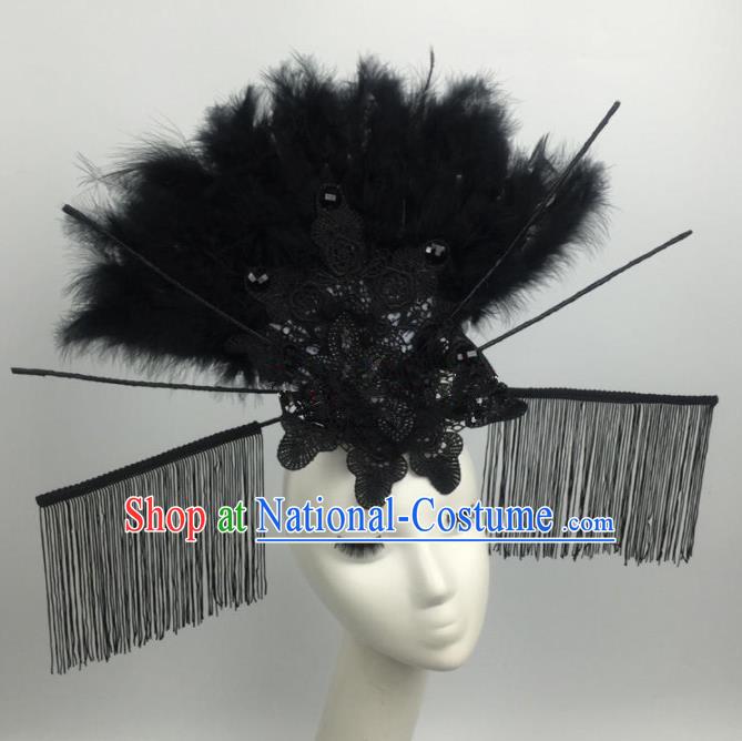 Top Grade Halloween Catwalks Black Feather Hair Accessories Brazilian Carnival Headdress for Women