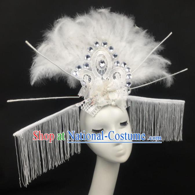 Top Grade Halloween Catwalks White Feather Hair Accessories Brazilian Carnival Headdress for Women