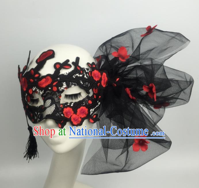 Halloween Exaggerated Accessories Catwalks Embroidered Wintersweet Black Veil Masks for Women