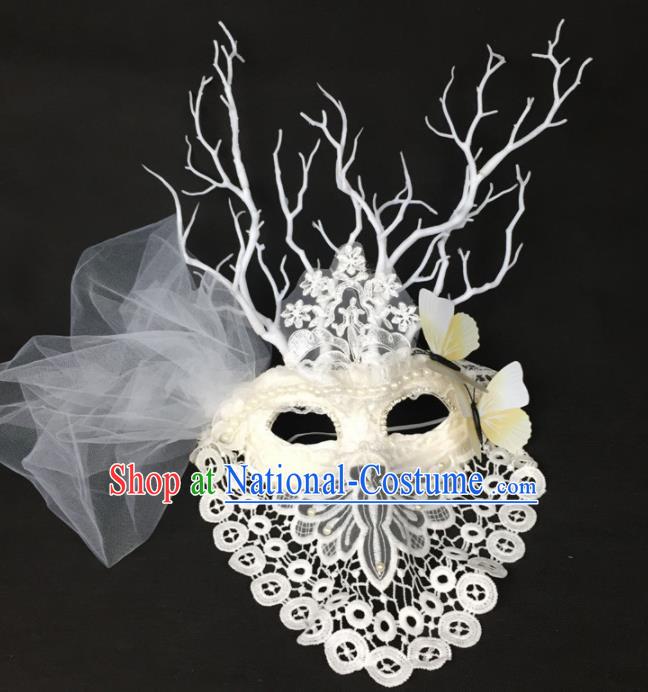 Halloween Exaggerated Accessories Catwalks White Lace Masks for Women