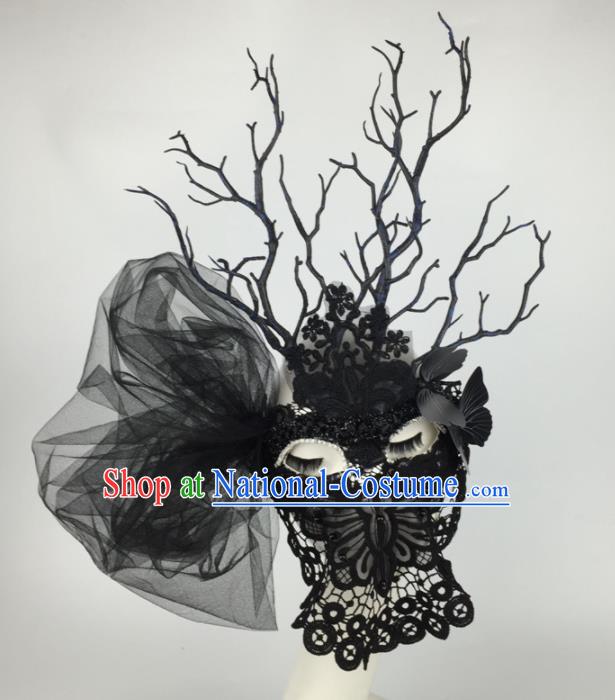 Halloween Exaggerated Accessories Catwalks Black Lace Masks for Women