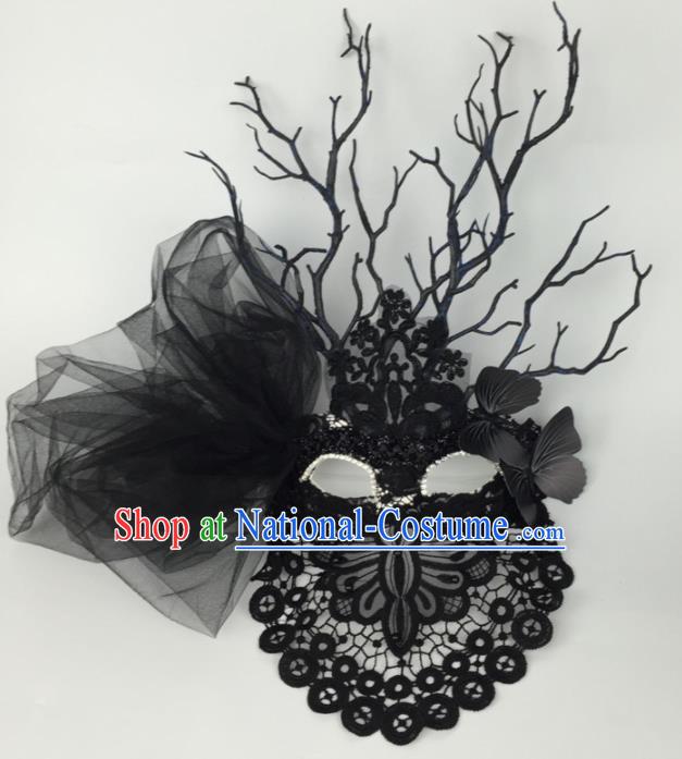 Halloween Exaggerated Accessories Catwalks Black Lace Masks for Women