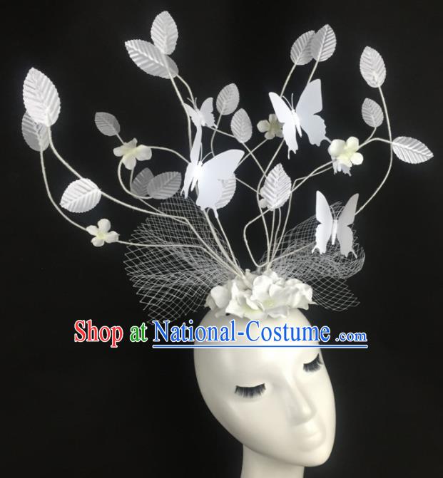 Top Grade Halloween Catwalks Headdress Brazilian Carnival White Leaf Butterfly Hair Accessories for Women