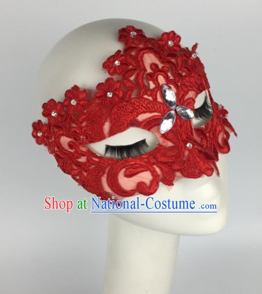 Halloween Exaggerated Accessories Catwalks Red Lace Masks for Women