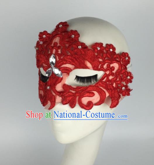 Halloween Exaggerated Accessories Catwalks Red Lace Masks for Women