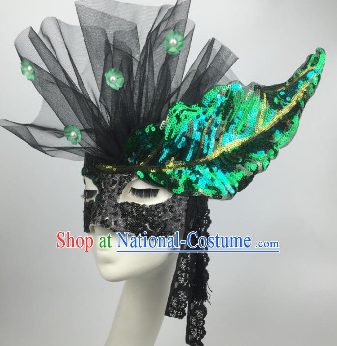 Halloween Exaggerated Accessories Catwalks Green Sequins Masks for Women