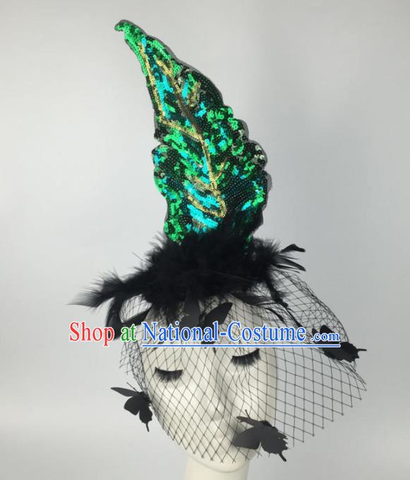 Top Grade Halloween Catwalks Headdress Brazilian Carnival Green Sequins Hair Accessories for Women