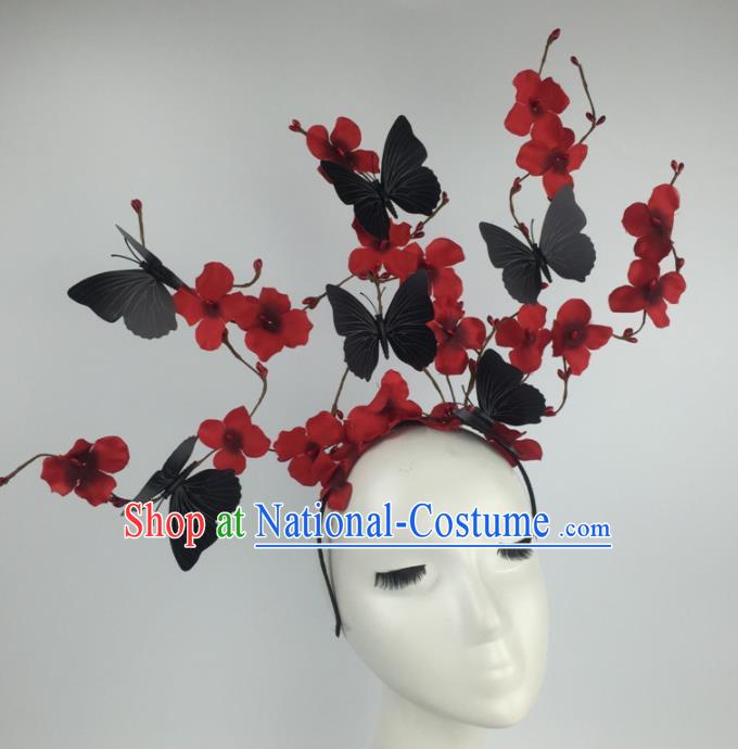 Top Grade Halloween Catwalks Headdress Brazilian Carnival Black Butterfly Flowers Hair Accessories for Women