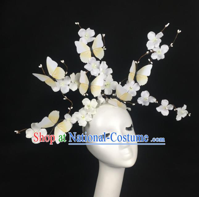 Top Grade Halloween Catwalks Headdress Brazilian Carnival White Butterfly Flowers Hair Accessories for Women