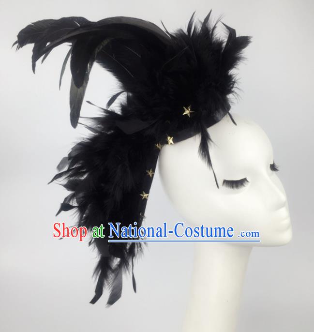 Top Grade Halloween Catwalks Hair Accessories Brazilian Carnival Black Feather Headdress for Women