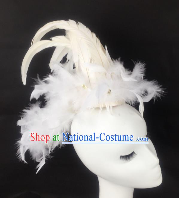 Top Grade Halloween Catwalks Hair Accessories Brazilian Carnival White Feather Headdress for Women