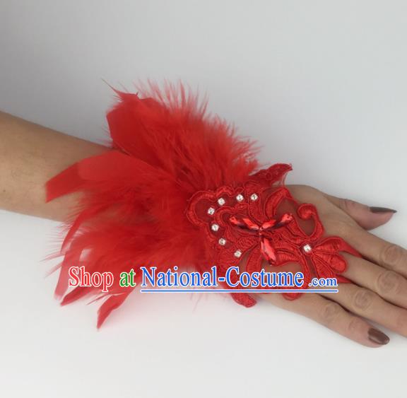 Top Grade Halloween Catwalks Wristlet Accessories Brazilian Carnival Red Feather Bracelet for Women