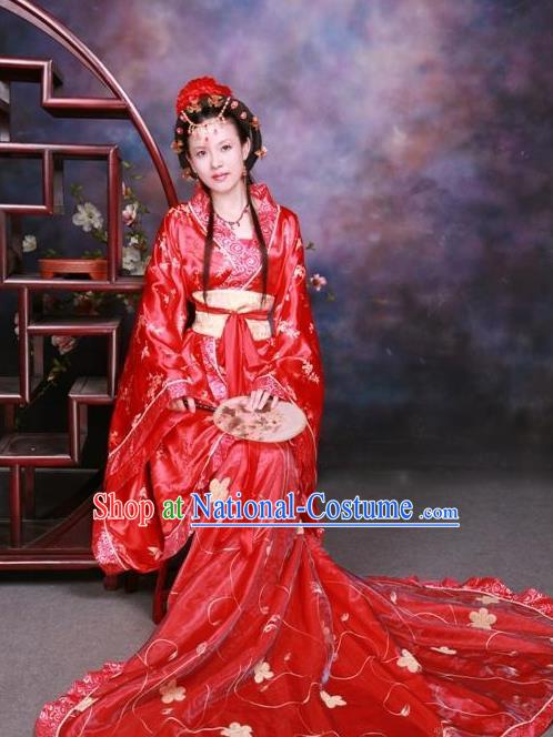 Ancient Chinese Wedding Costumes Traditional Tang Dynasty Imperial Concubine Red Hanfu Dress for Women